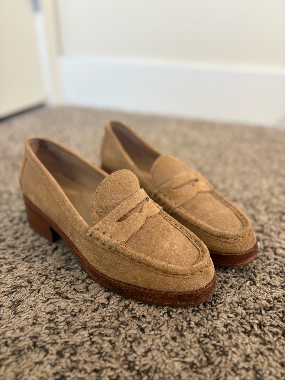 Ralph Lauren Women's Suede Penny Loafers in Tan